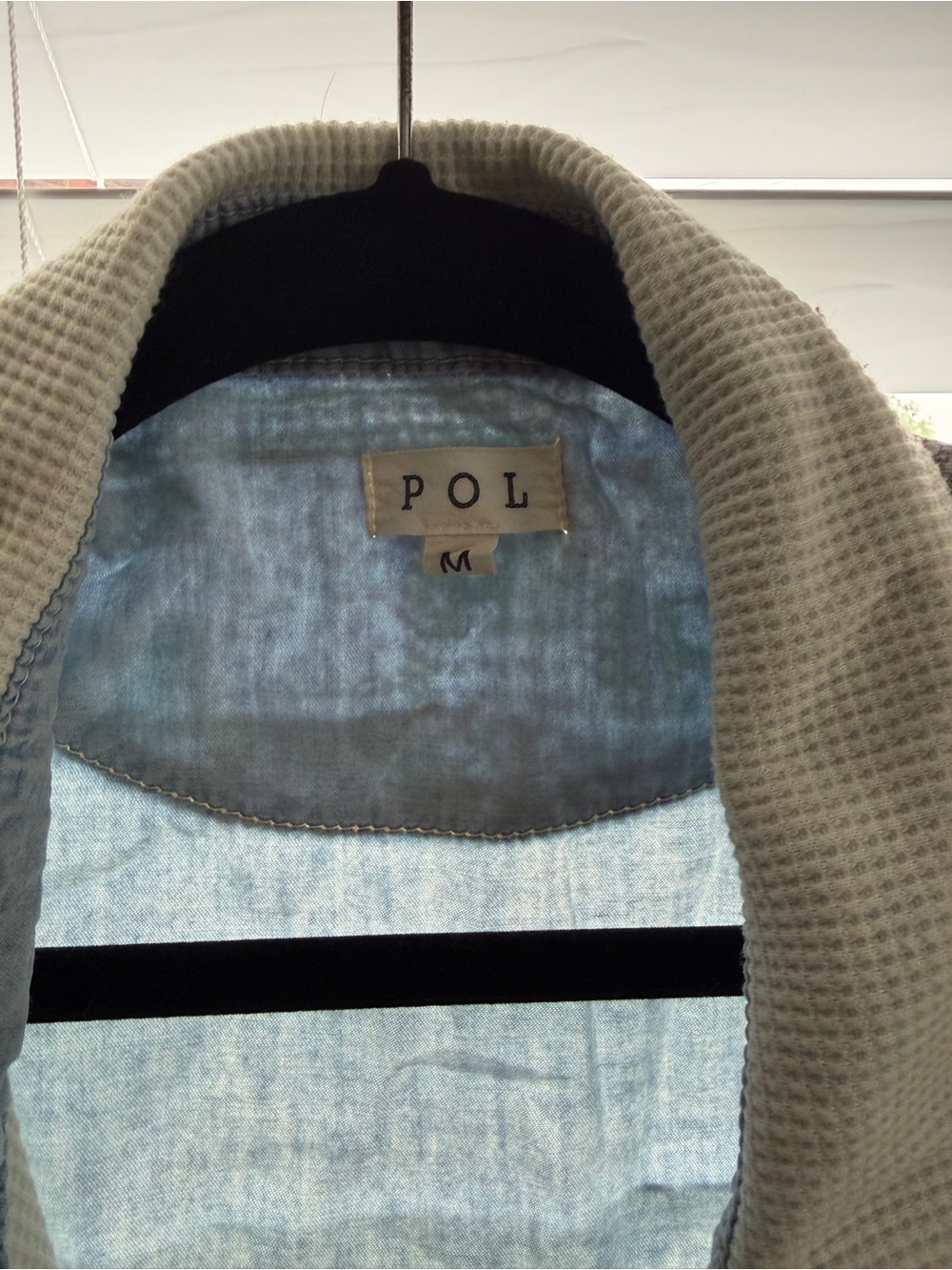 POL Patchwork Lightweight Shirt Jacket - Blue, Cream & Tan - Picture 3 of 4